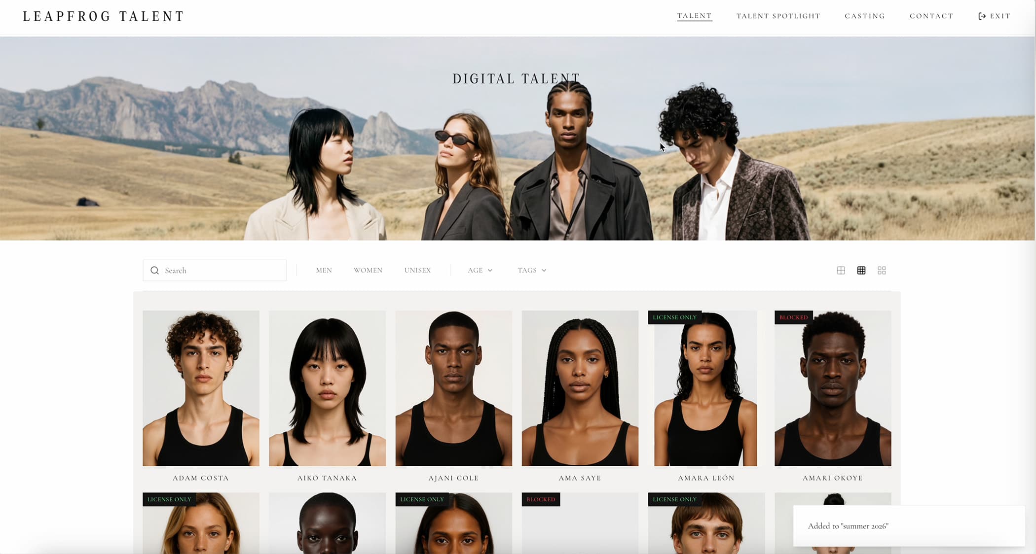Digital talent models styled in a brand's own lighting and looks