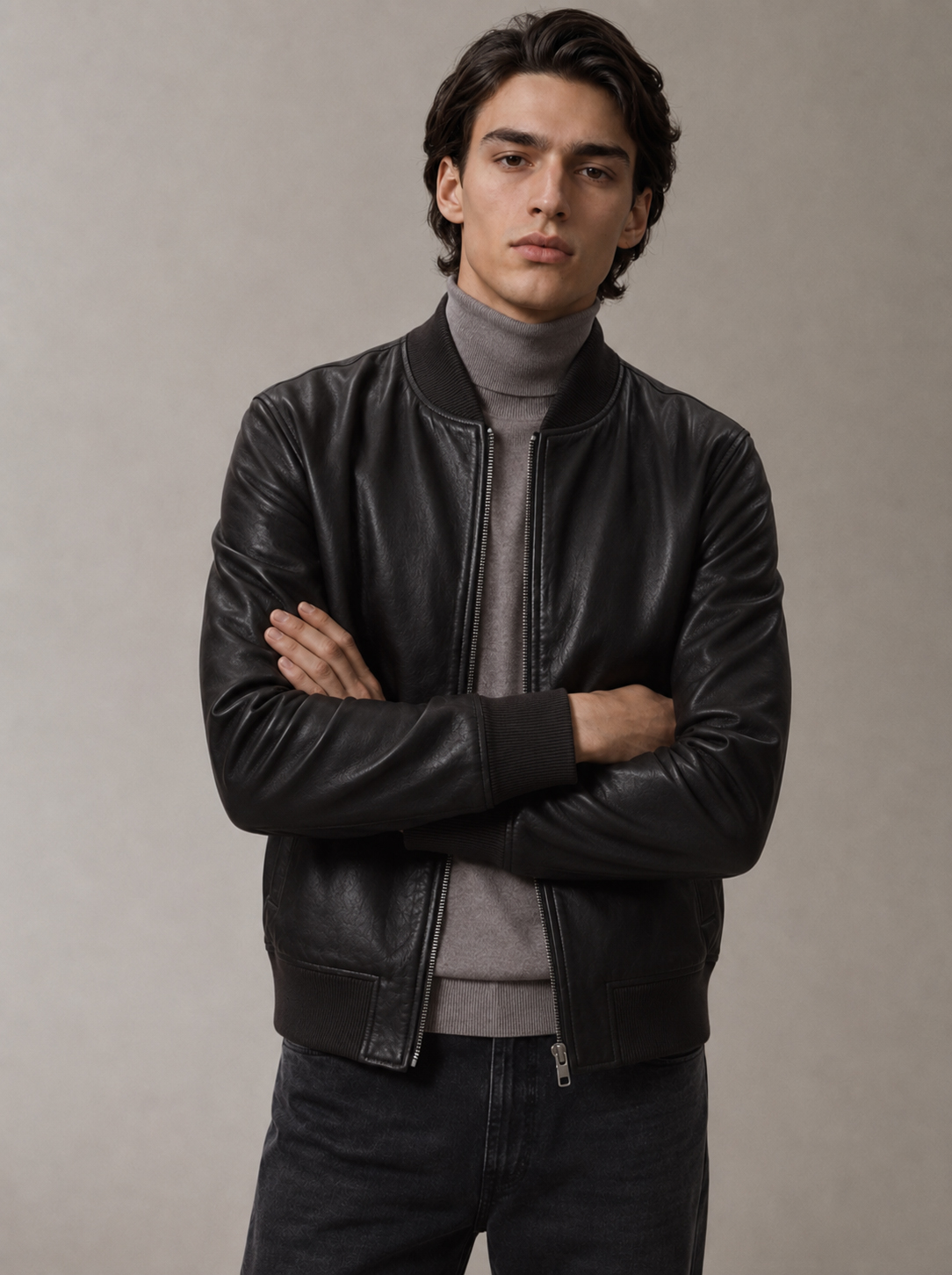 On-model render generated from the flat lay input — the jacket on digital talent